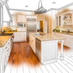 Beautiful Custom Kitchen Design Drawing and Brushed In Photo Combination.